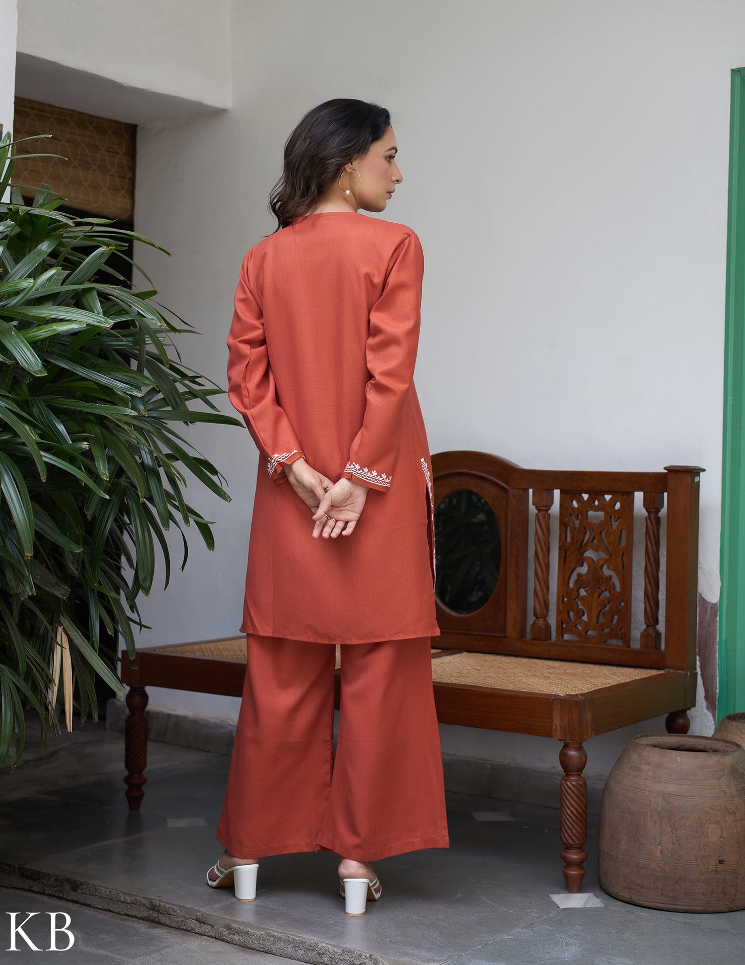 Nigeen Kashmiri Aari Rust Orange Co-ord Set