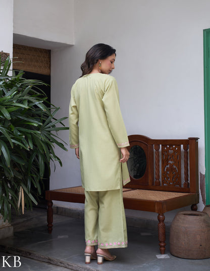 Nigeen Kashmiri Aari Light Green Co-ord Set