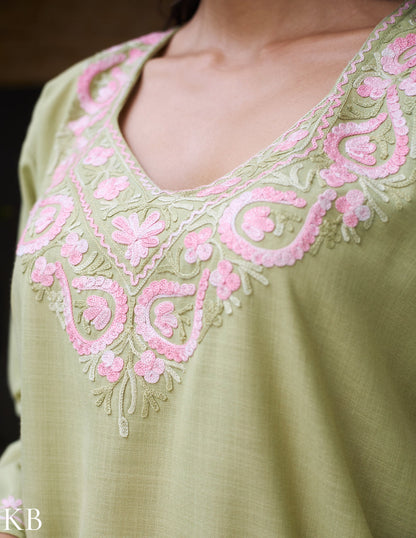 Nigeen Kashmiri Aari Light Green Co-ord Set