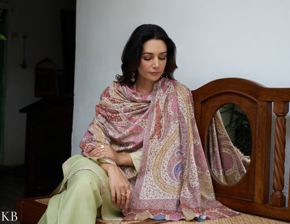 Cream Kalamkari Handwoven Sozni Embroidered Jamawar Pashmina Shawl