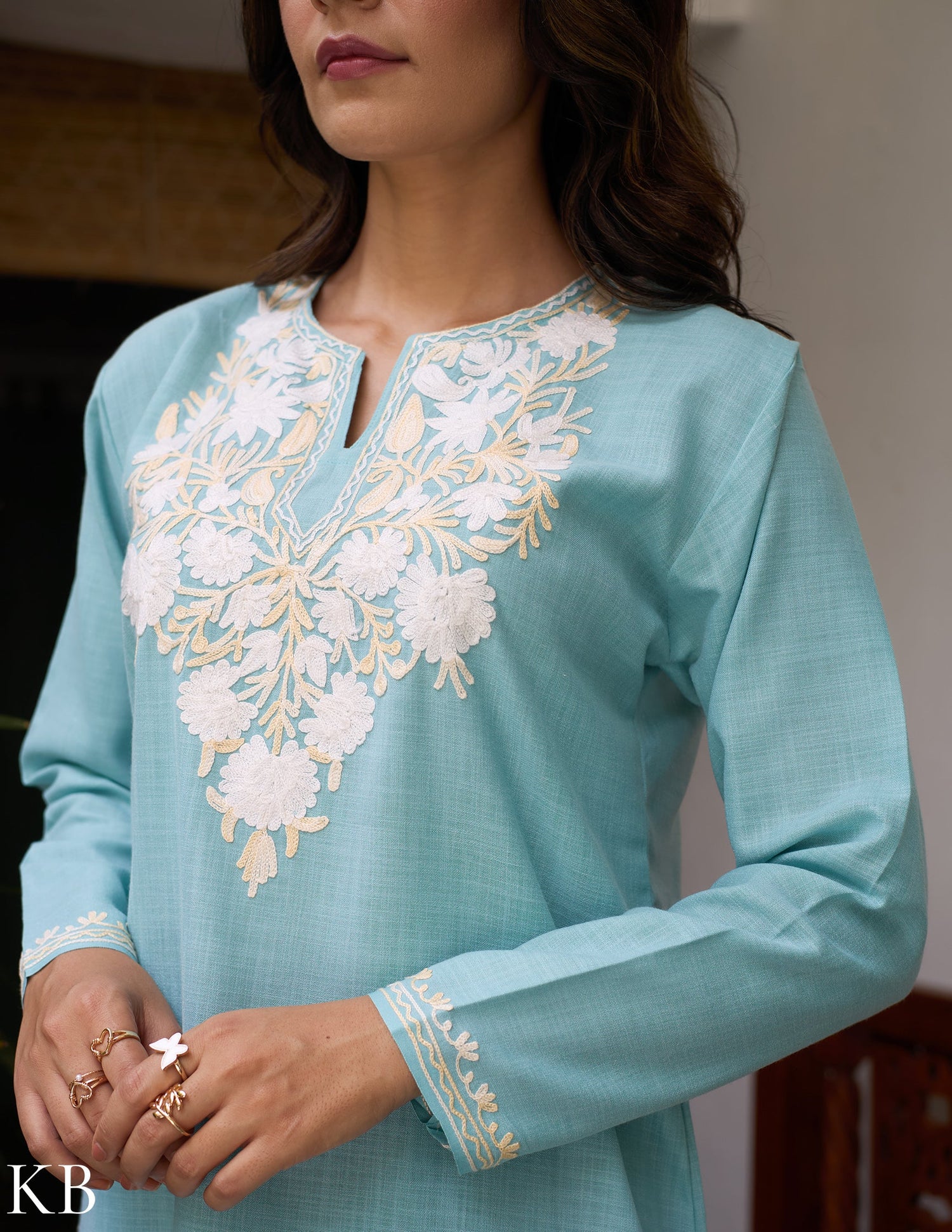 Nigeen Kashmiri Aari Sky Blue Kurti