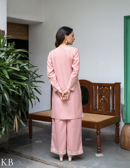 Nigeen Kashmiri Aari Dusky  Pink Co-ord Set - Kashmir Box
