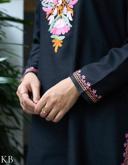 Nigeen Kashmiri Aari Black Co-ord set - Kashmir Box