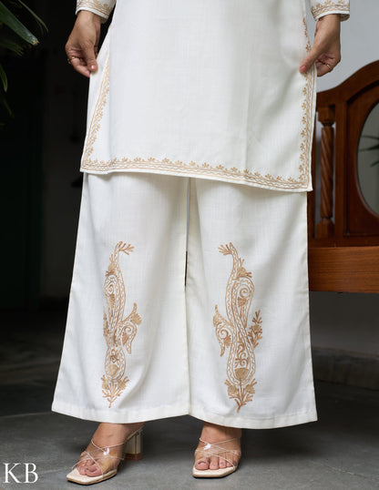 Nigeen Aari Embroidered Off-white Co-ord Set - Kashmir Box
