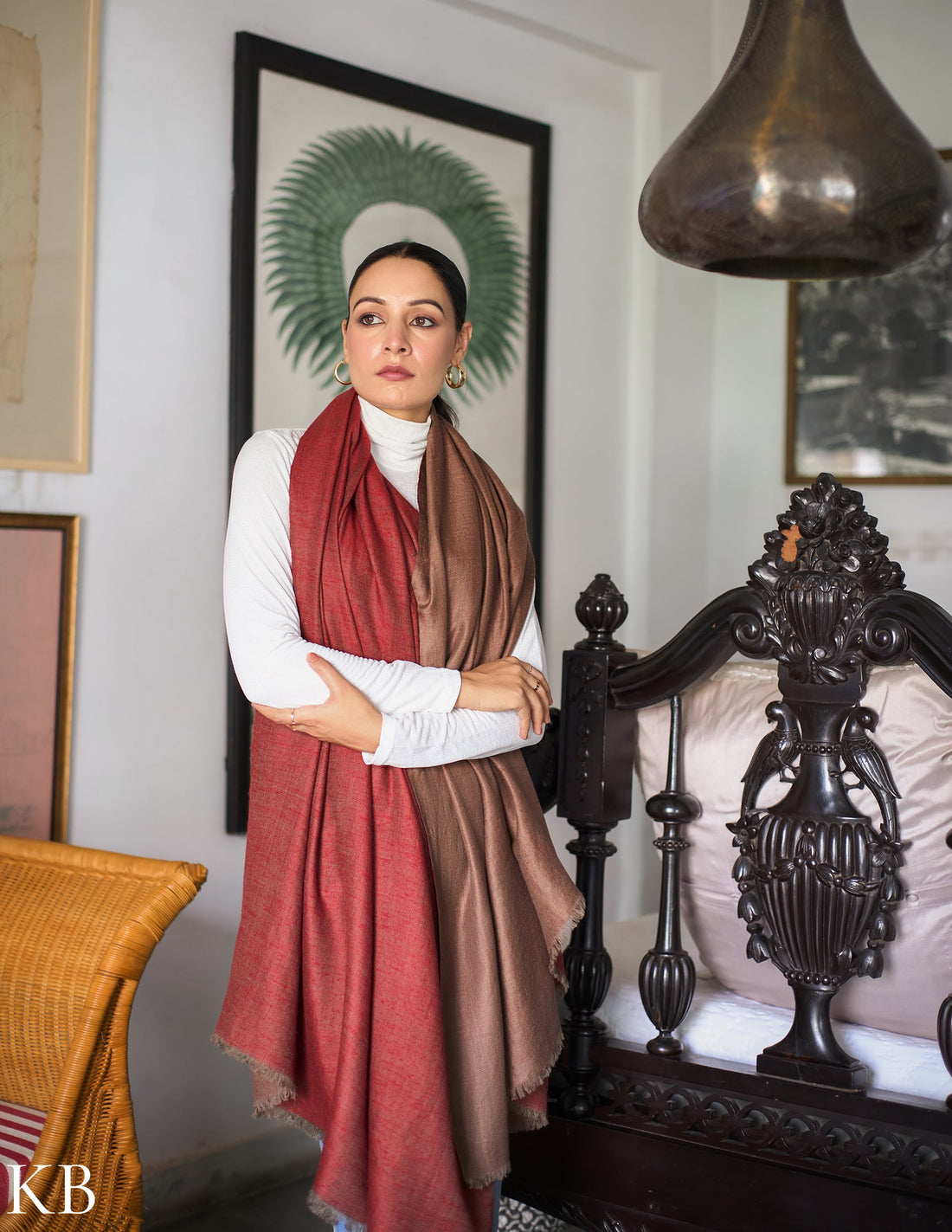 Brownish Red Handwoven Reversible Cashmere Pashmina Shawl - Kashmir Box