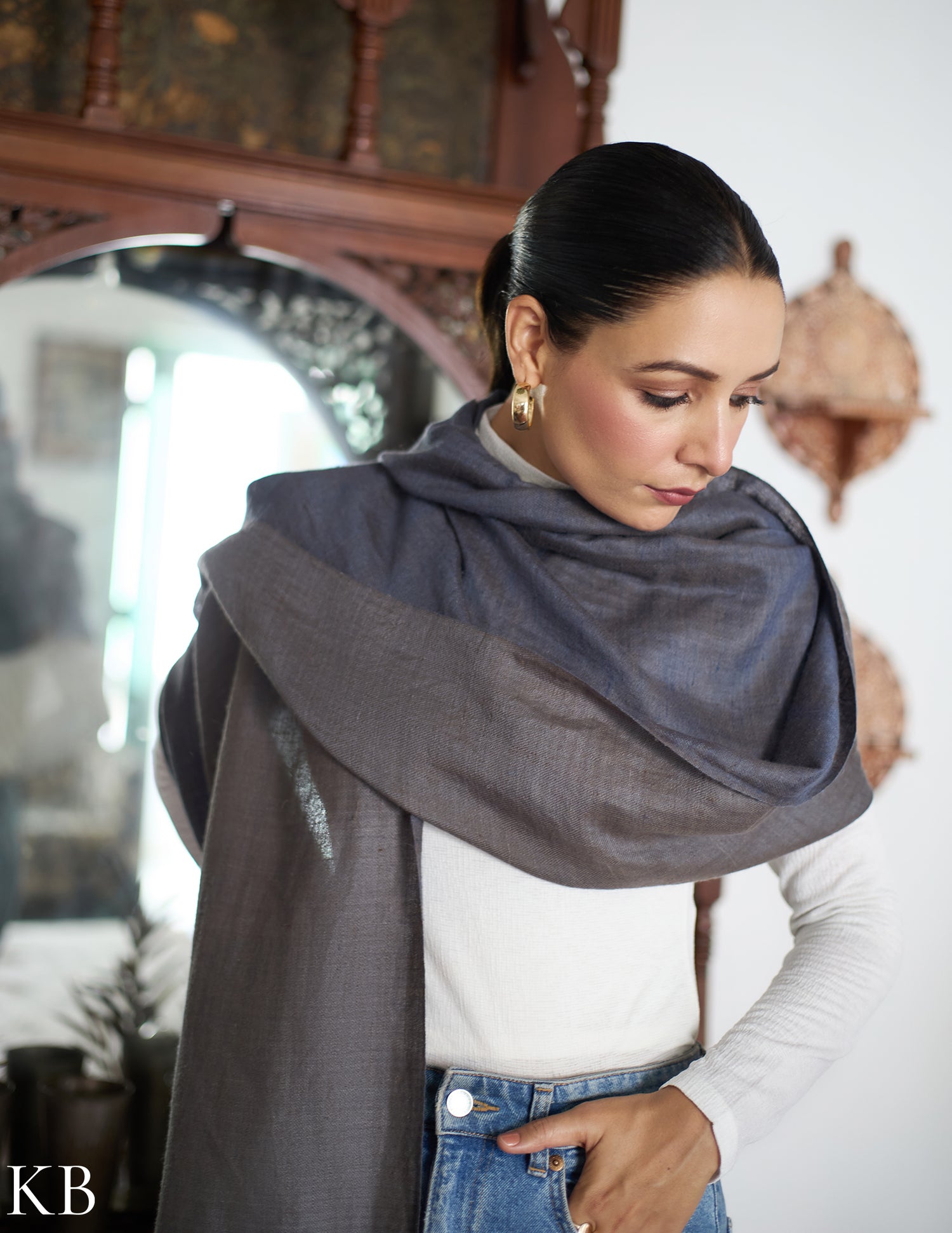 Soft Metallic Handwoven Reversible Cashmere Pashmina Stole