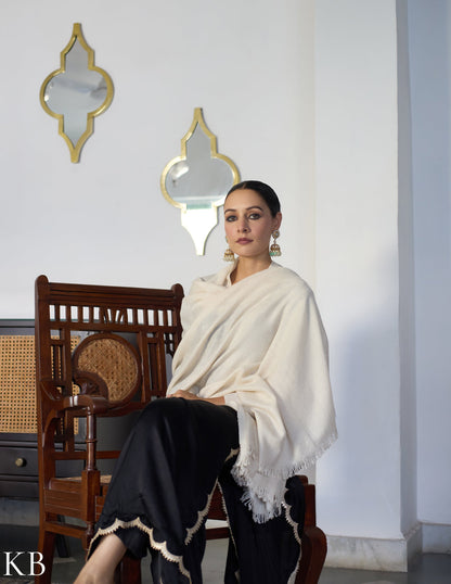 Pure Cashmere Pashmina Off White Stole - Kashmir Box