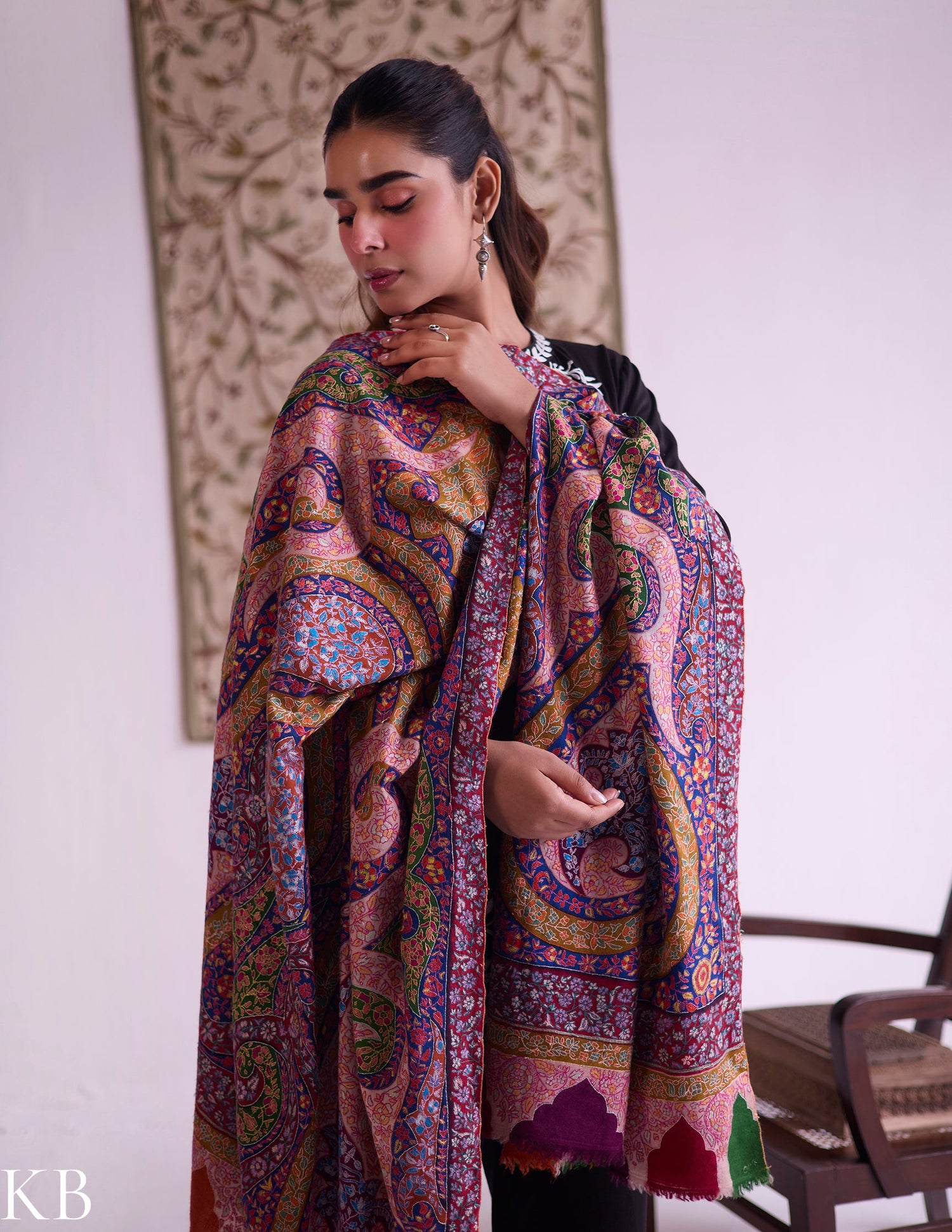 Kashmiri Handwoven Pashmina Jamawar Sozni Shawl – Multicoloured Paisley | Handwoven Heritage