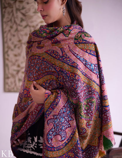 Kashmiri Handwoven Pashmina Jamawar Sozni Shawl – Multicoloured Paisley | Handwoven Heritage