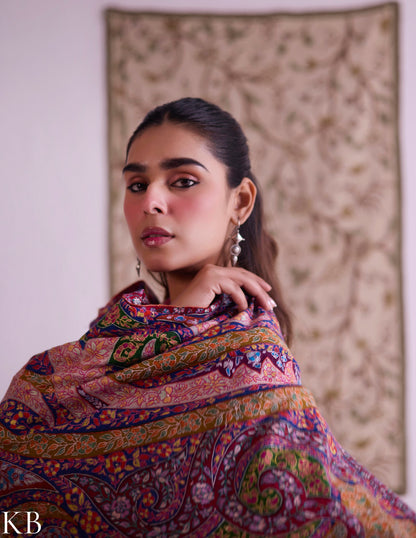 Kashmiri Handwoven Pashmina Jamawar Sozni Shawl – Multicoloured Paisley | Handwoven Heritage