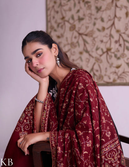 Kashmiri Handwoven Pashmina Jaali Sozni Shawl – Maroon | Handwoven Heritage
