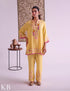 Mustard–Pink Modal Satin Coord Set with Fine Aari Embroidery — Bulbul Collection | Kashmiri Summer Festive Wear - Kashmir Box