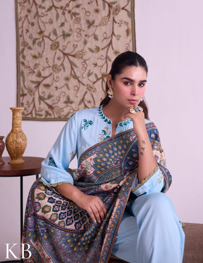 Kashmiri Handwoven Pashmina Jamawar Sozni Shawl – Natural Base with Multicoloured Embroidery | Handwoven Heritage