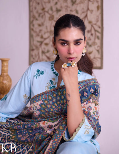 Kashmiri Handwoven Pashmina Jamawar Sozni Shawl – Natural Base with Multicoloured Embroidery | Handwoven Heritage