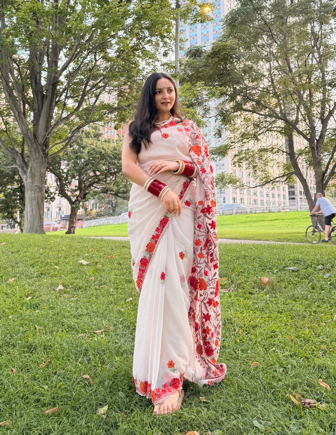 Kashmiri Aari Embroidered Georgette Saree – Off-White
