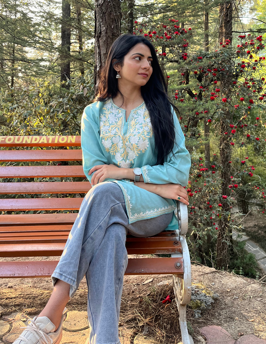 Nigeen Kashmiri Aari Sky Blue Kurti