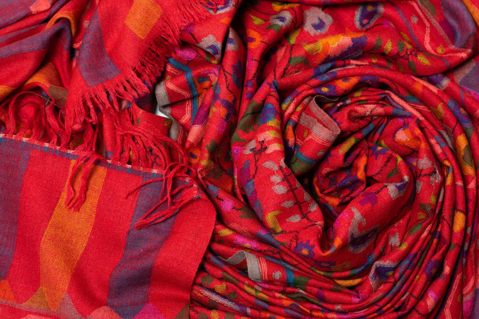 Bold Red Handwoven Kani Pattern Pashmina Shawl