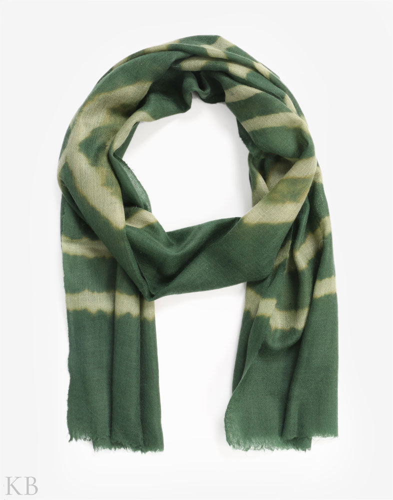 Green Dip Dye Patterned Cashmere Pashmina Scarf - Kashmir Box