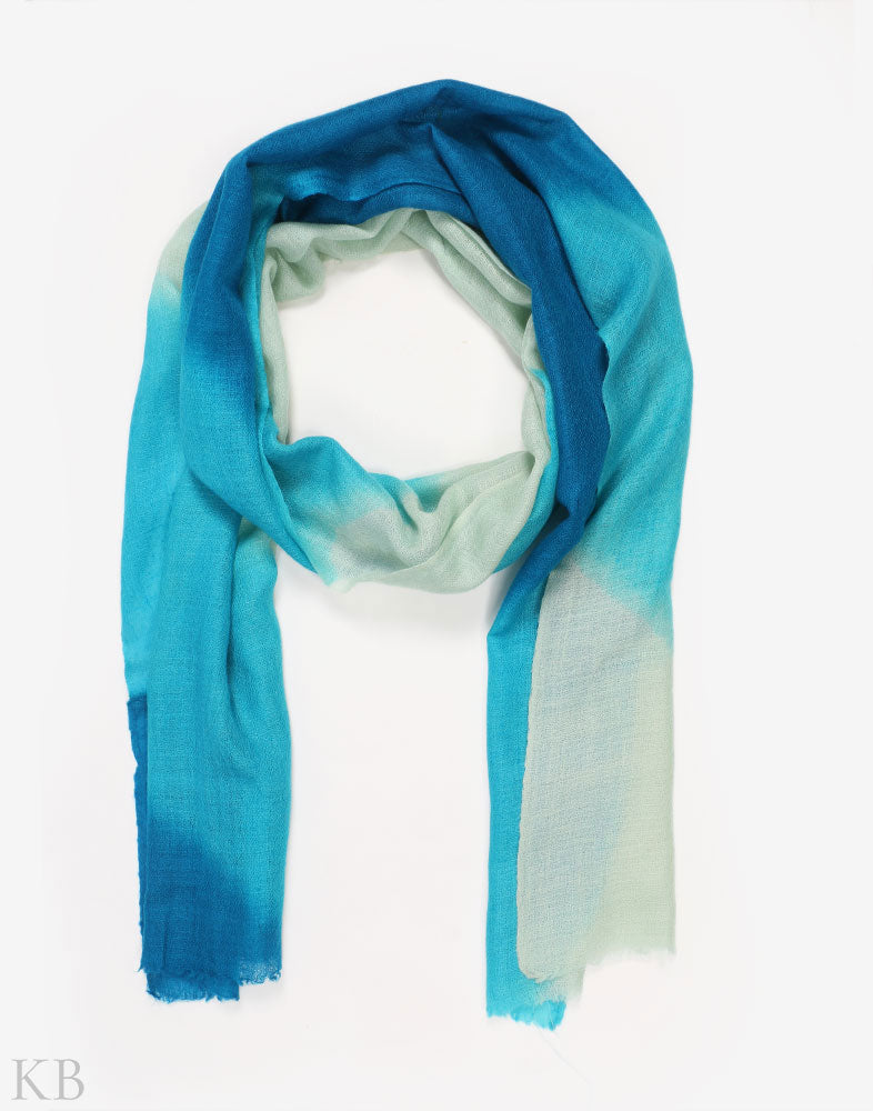 Turquoise Dip Dye Cashmere Pashmina Scarf - Kashmir Box