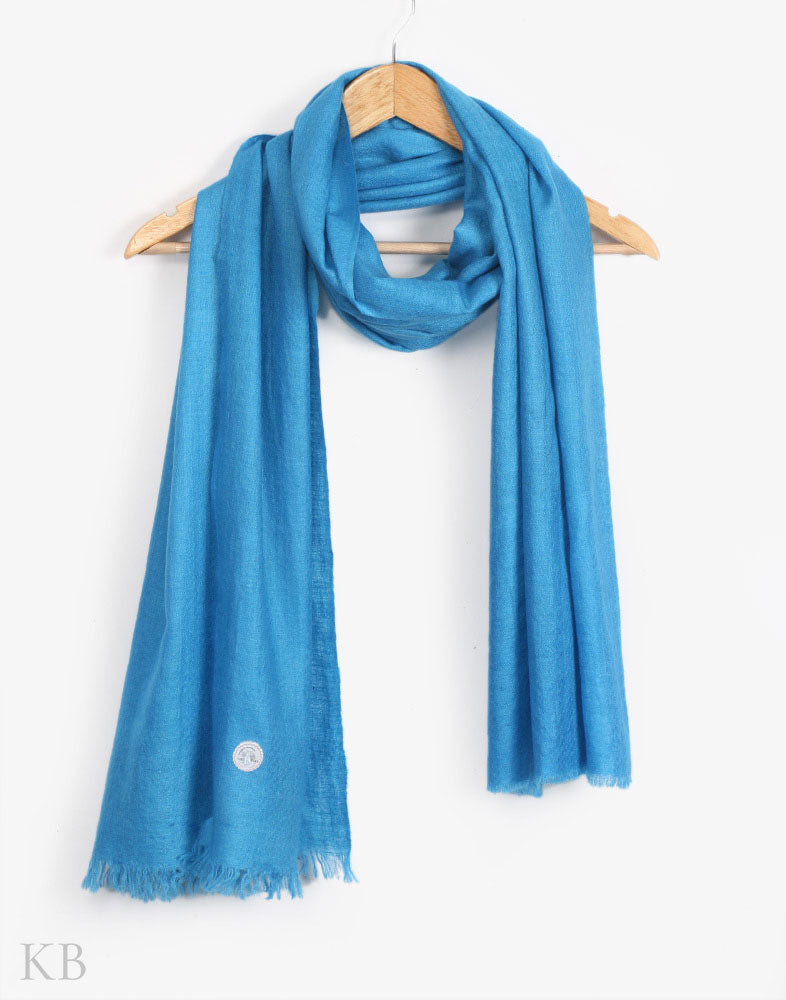 GI Certified Blue Solid Cashmere Pashmina Stole - Kashmir Box