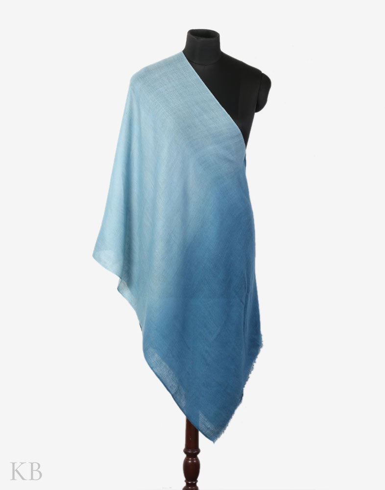 Sky Blue Dip Dye Cashmere Pashmina Stole - Kashmir Box