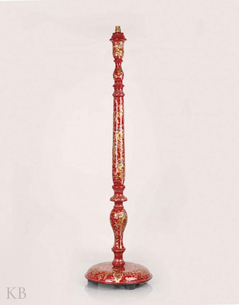 Red Floral Paper Mache Table Lamp - Kashmir Box