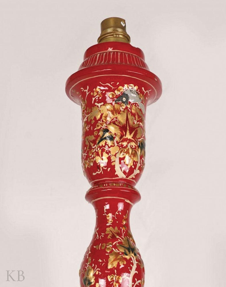 Red Floral Paper Mache Table Lamp - Kashmir Box