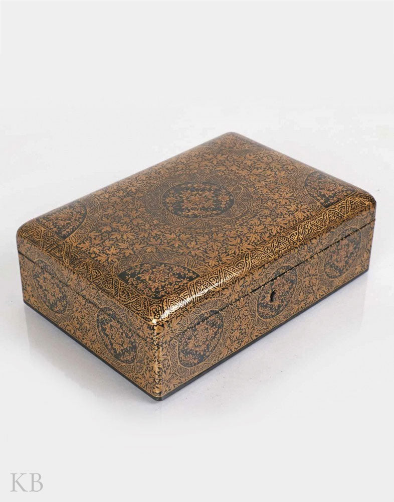 Black Golden Lily Paper Mache Jewelry Box - Kashmir Box