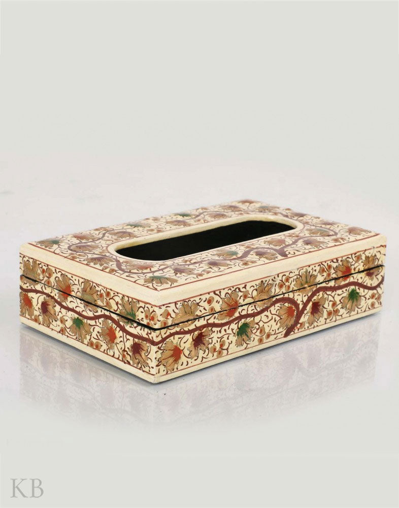 Creme Chinar Paper Mache Tissue Box - Kashmir Box