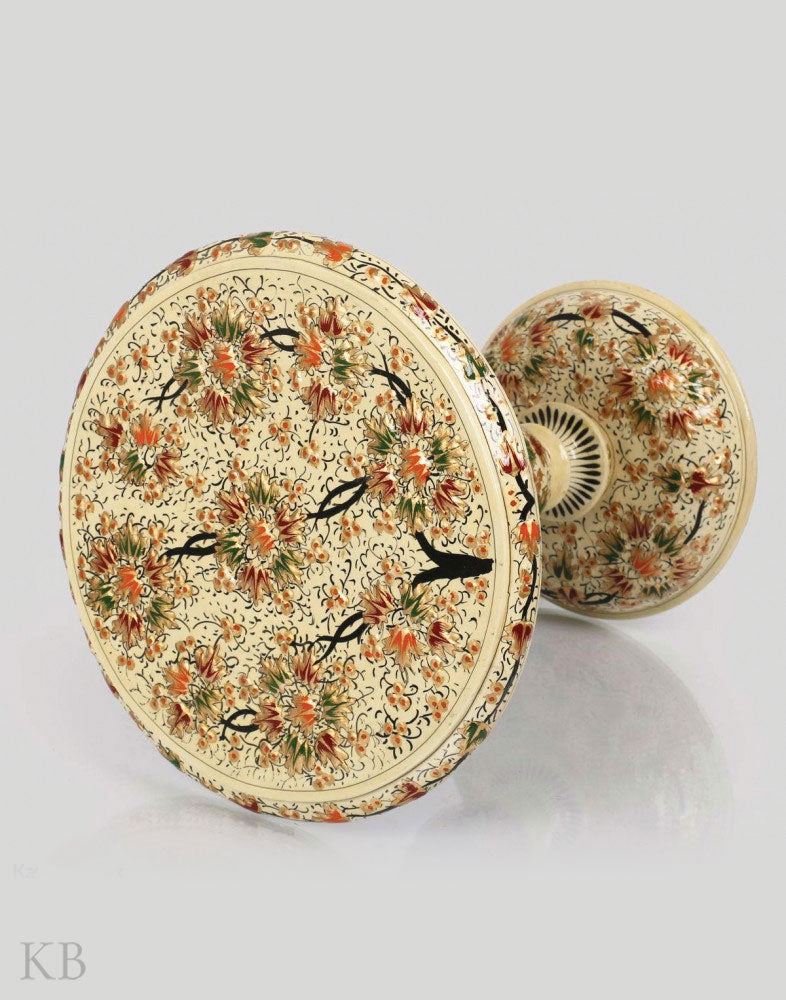 Cream Floral Paper Mache Table - Kashmir Box