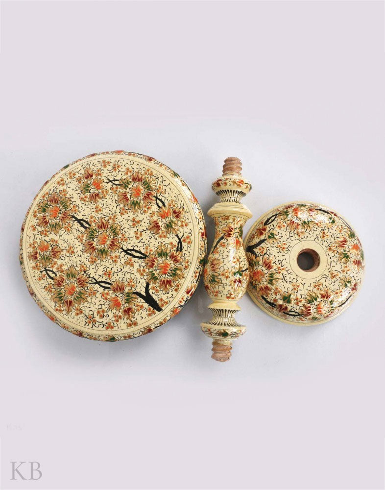 Cream Floral Paper Mache Table - Kashmir Box