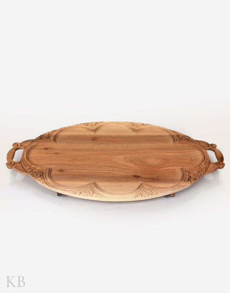 Walnut Wood Leafy Handmade Tray - Kashmir Box