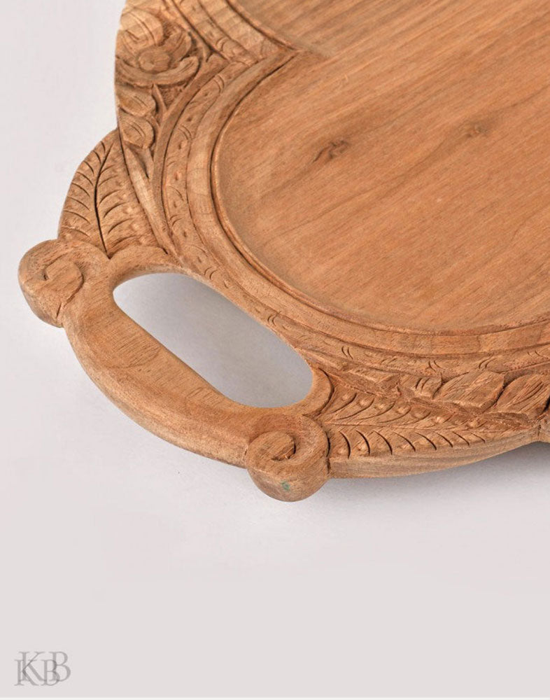 Walnut Wood Leafy Handmade Tray - Kashmir Box