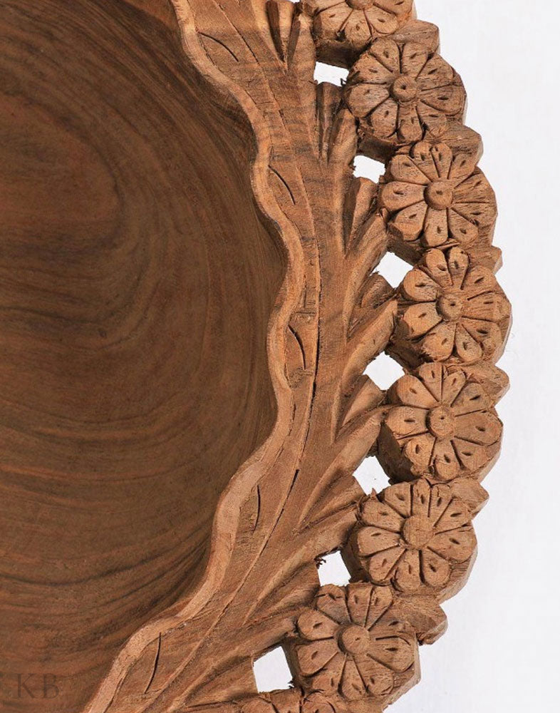 Hand Engraved Floral Walnut Wood Bowl - Kashmir Box