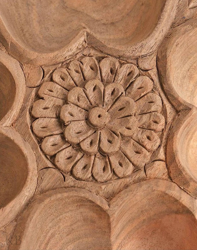 Walnut Wood Flower Carved Dry Fruit Bowl - Kashmir Box