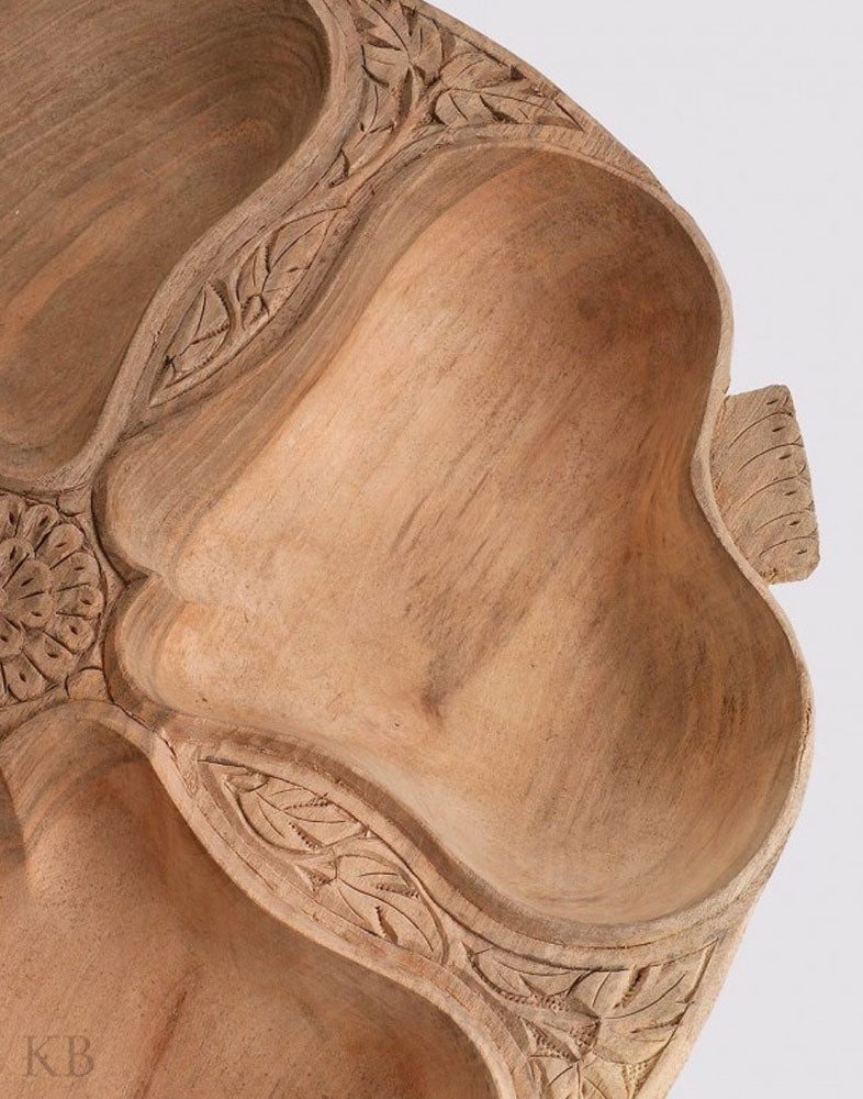 Walnut Wood Flower Carved Dry Fruit Bowl - Kashmir Box