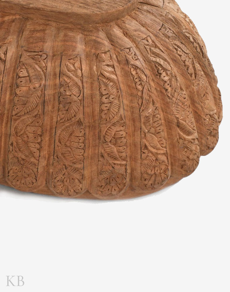 Flower Carved Walnut Wood Oval Bowl - Kashmir Box