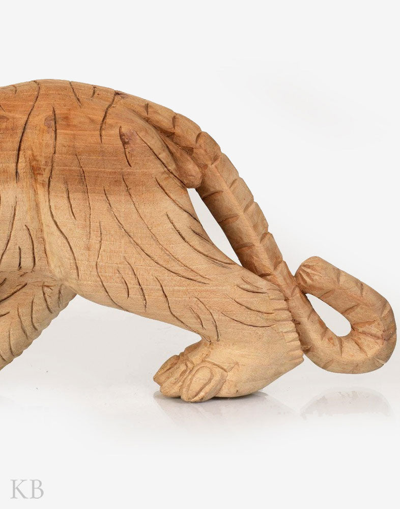 Walnut Wood Ferocious Carved Tiger - Kashmir Box