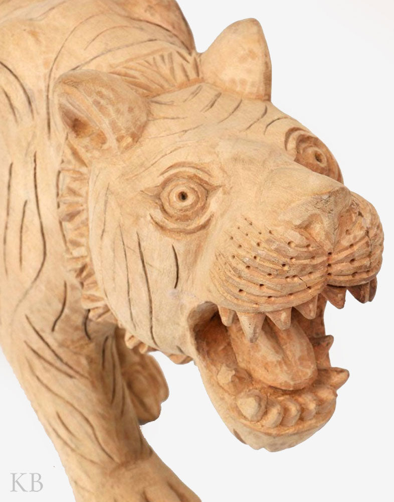 Walnut Wood Ferocious Carved Tiger - Kashmir Box