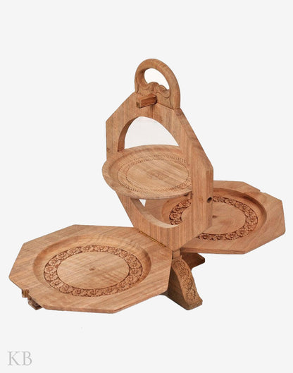 Walnut Wood Floral Cake Stand - Kashmir Box