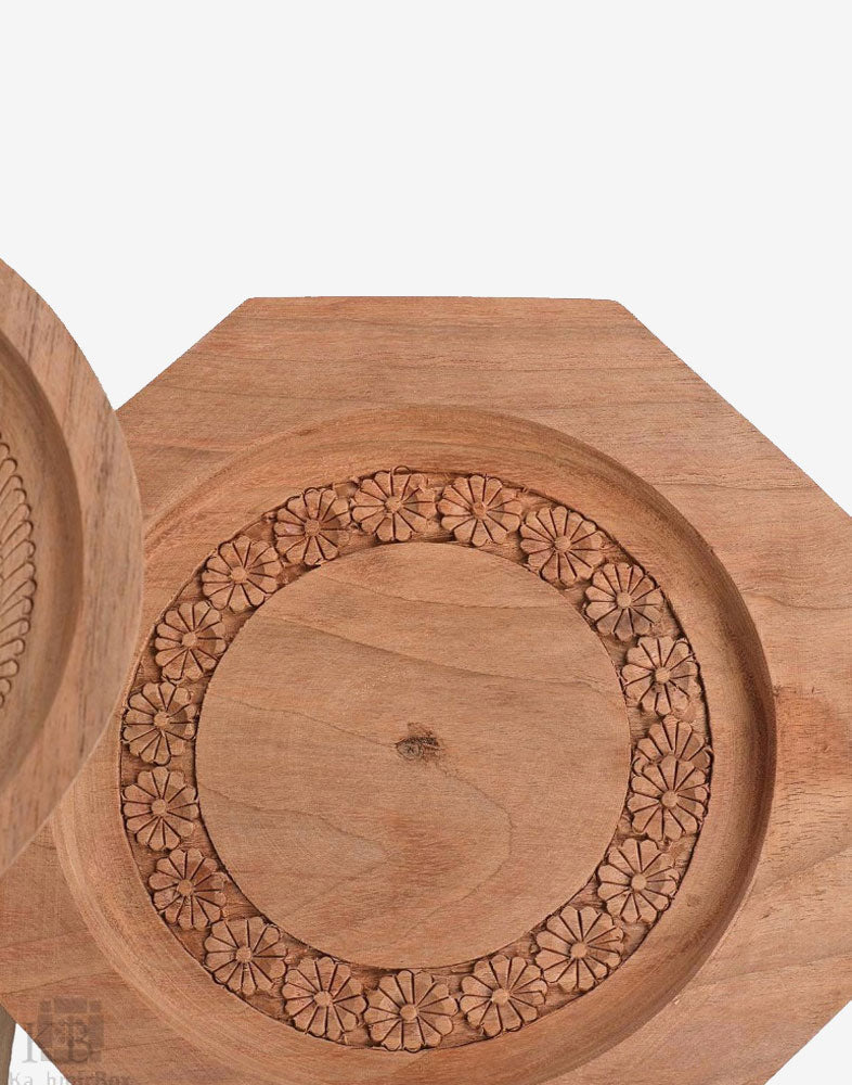 Walnut Wood Floral Cake Stand - Kashmir Box