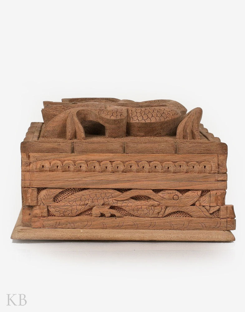 Walnut Wood Dragon Carved Box - Kashmir Box