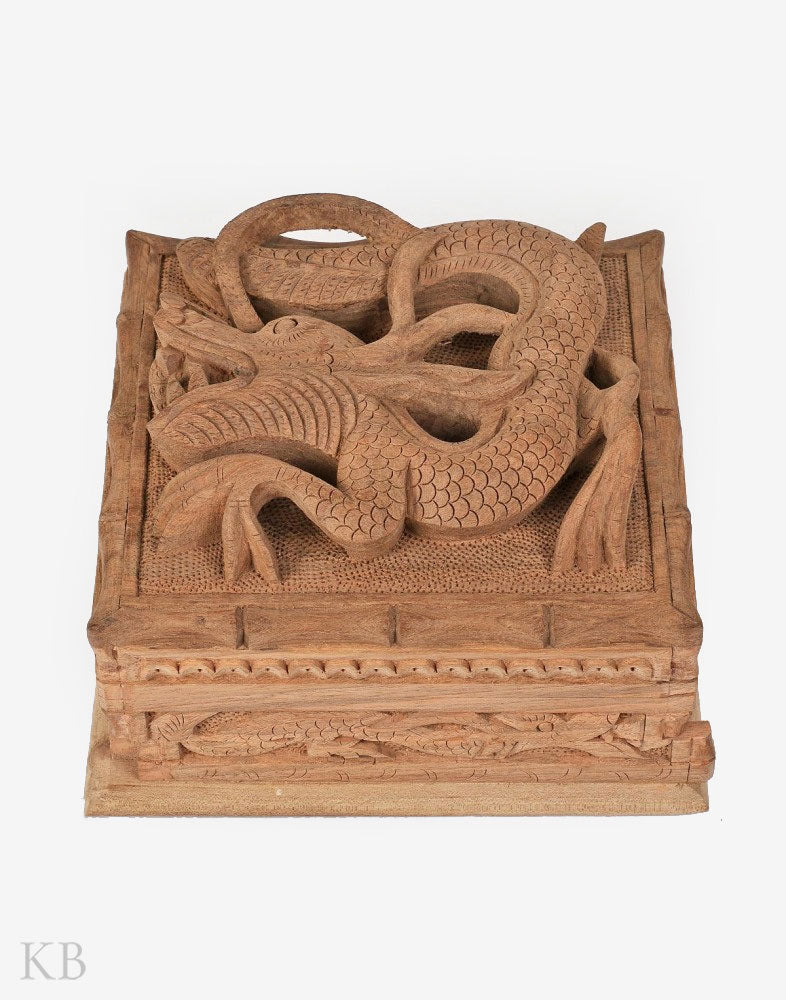 Walnut Wood Dragon Carved Box - Kashmir Box