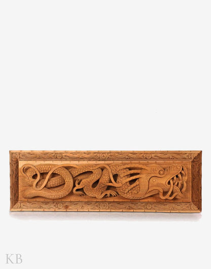 Handmade Carved Dragon Walnut Wood Wall Plate - Kashmir Box