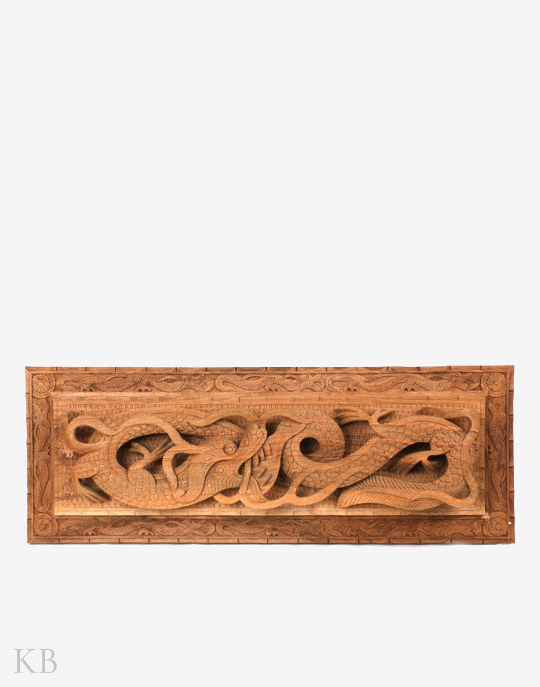 Hand Engraved Coiled Dragon Walnut Wood Wall Plate - Kashmir Box