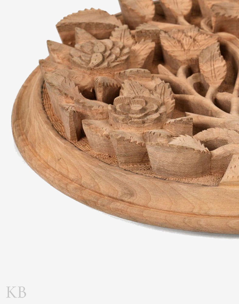 Walnut Wood Floral Carving Wall Plate - Kashmir Box