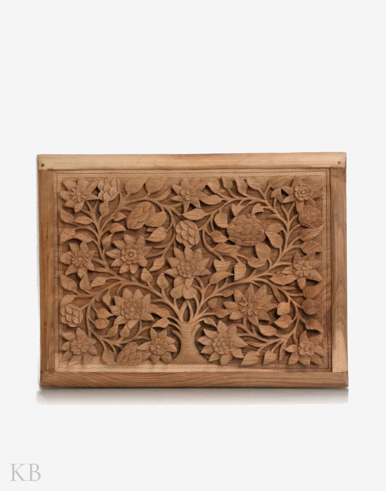 Dense Flowered Vine Walnut Wood Carved Wall Plate - Kashmir Box