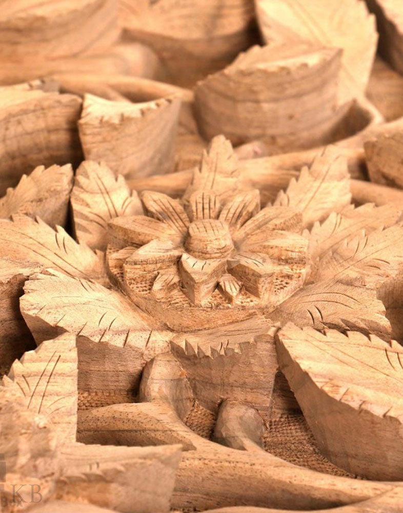 Dense Flowered Vine Walnut Wood Carved Wall Plate - Kashmir Box