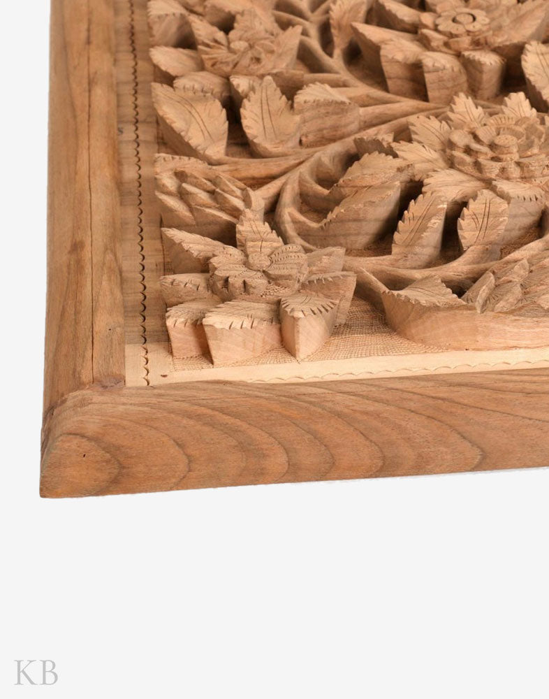 Dense Flowered Vine Walnut Wood Carved Wall Plate - Kashmir Box