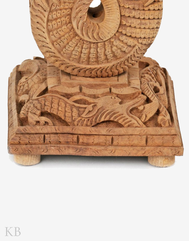 Walnut Wood Engraved Medium Dragon Lamp - Kashmir Box